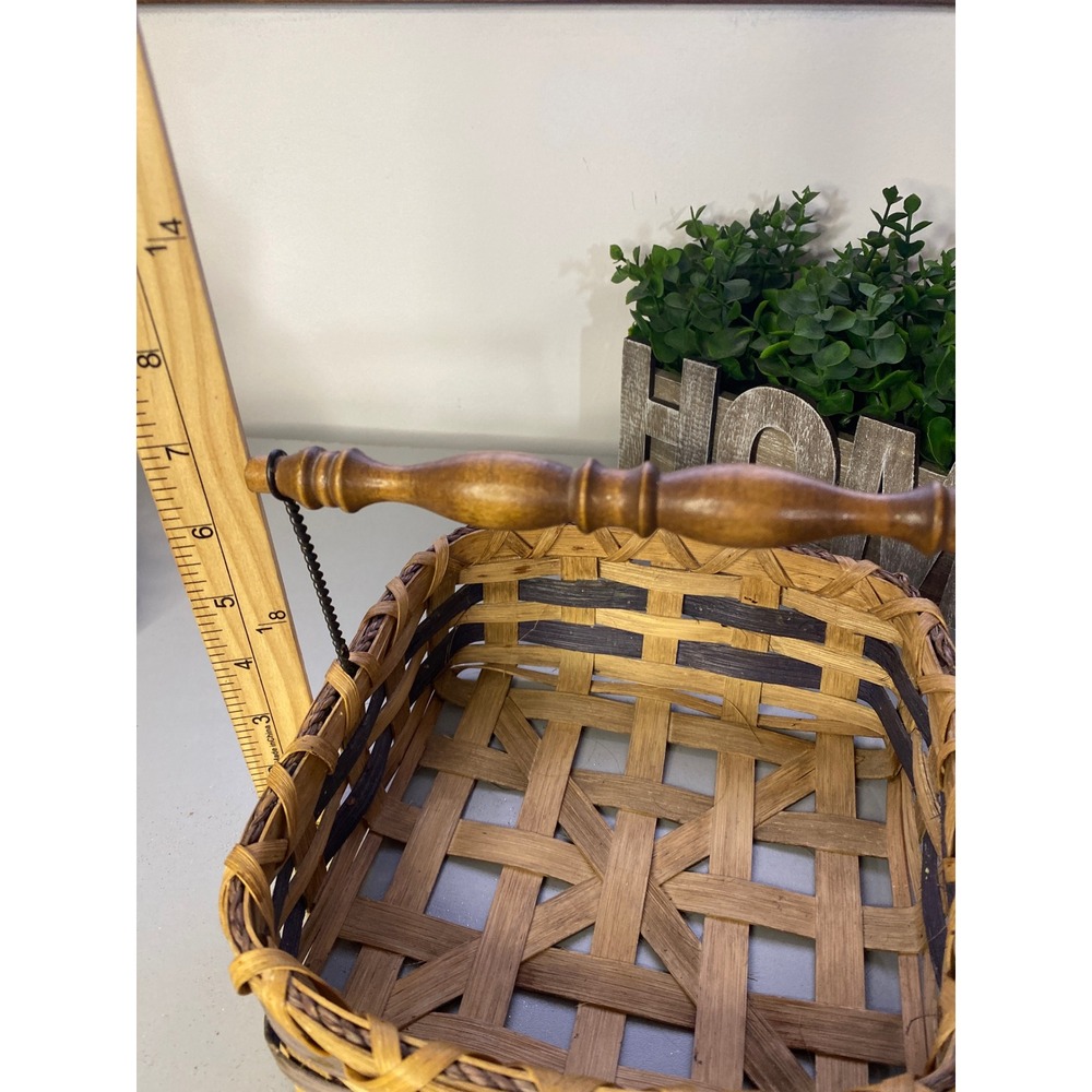 Woven Square Basket Wooden Handle‎ Rustic Farmhouse Home Decor Storage - Picture 4 of 7